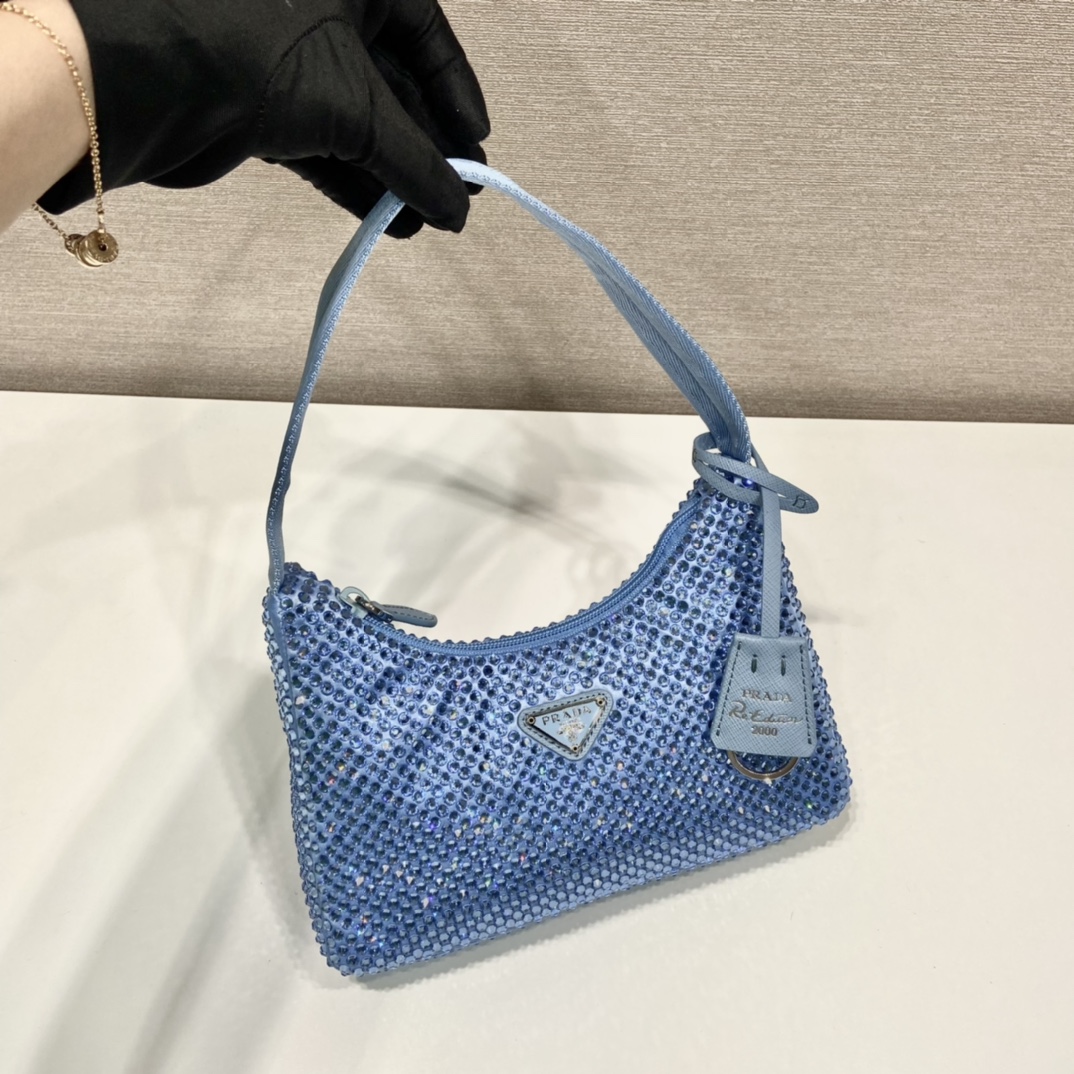 Prada Mini Duchesse And Crystal 2000 Hobo Bag Handbag Blue 1NE515